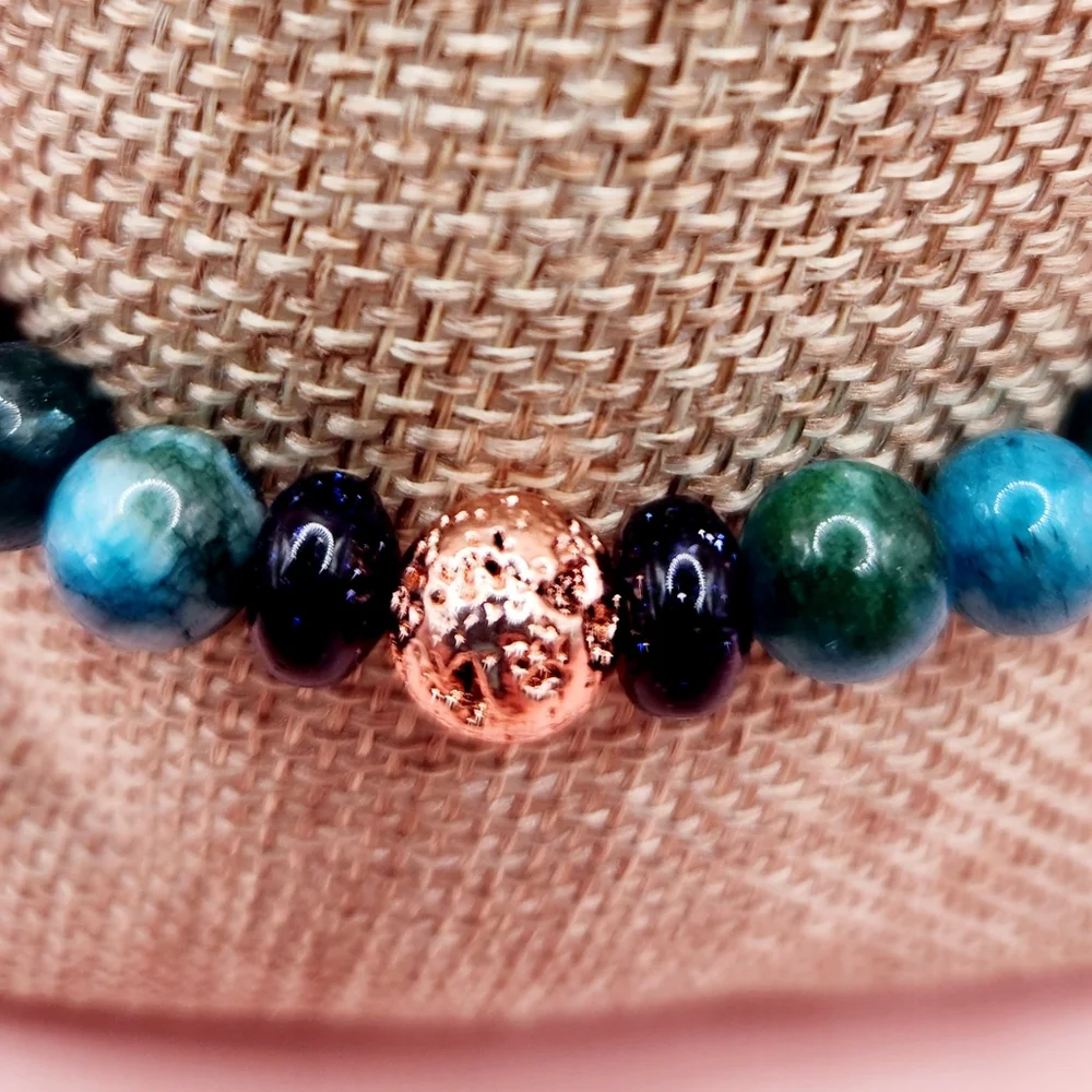 Apatite, Blue Goldstone, and Lava Rock Beaded Bracelet